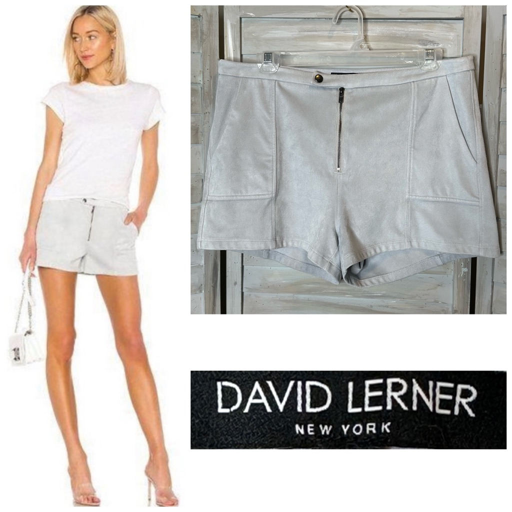 David Lerner Faux Suede Seamed Cargo Short Moonstone Size Large